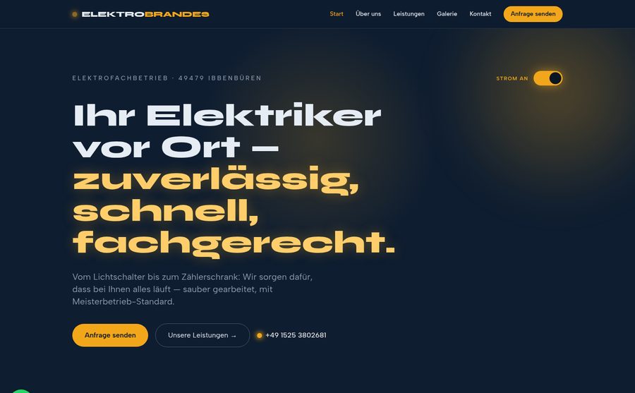 Screenshot der Beispielseite Elektro Brandes (Elektriker)