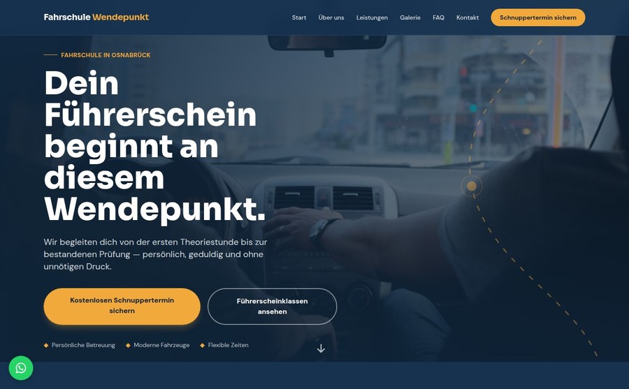 Screenshot der Beispielseite Fahrschule Wendepunkt