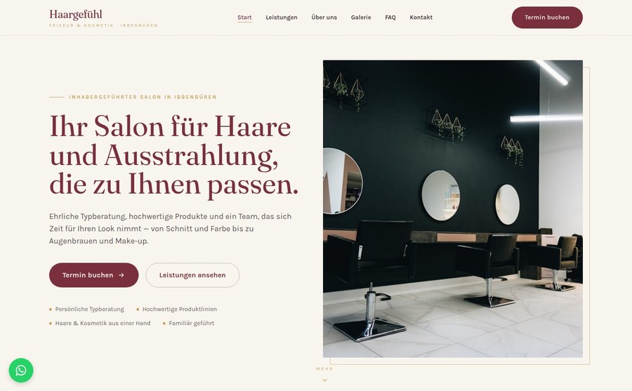 Screenshot der Beispielseite Haargefühl (Friseur)