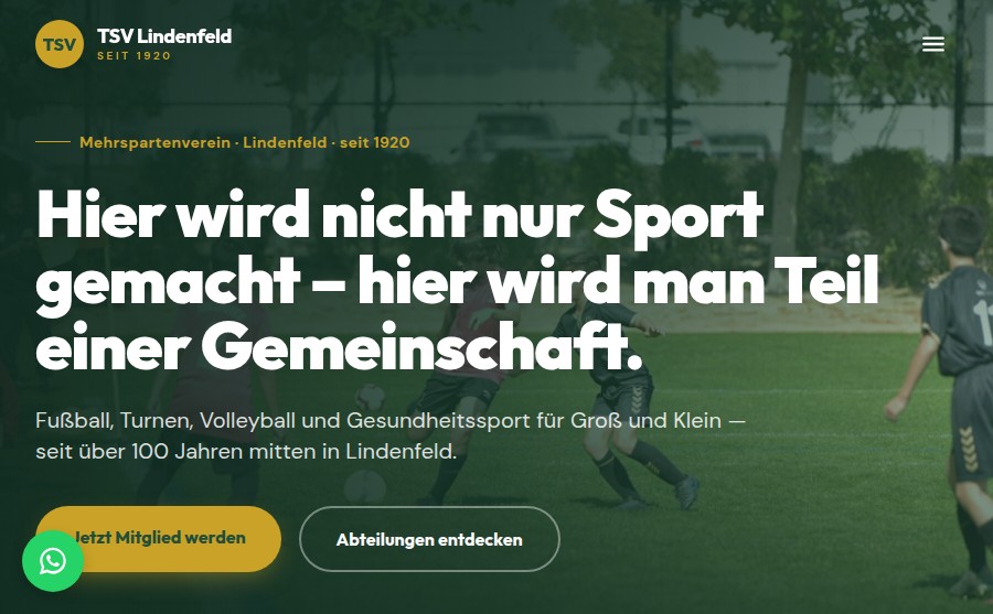 Screenshot der Beispielseite TSV Lindenfeld 1920 (Sportverein)